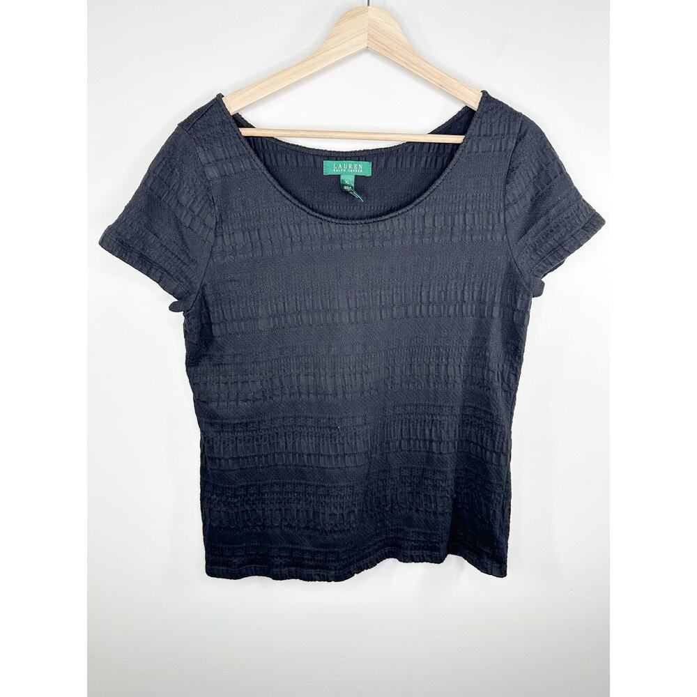 Lauren Ralph Lauren Black‎ Short Sleeve Textured Shirt Women's Size X-Large XL